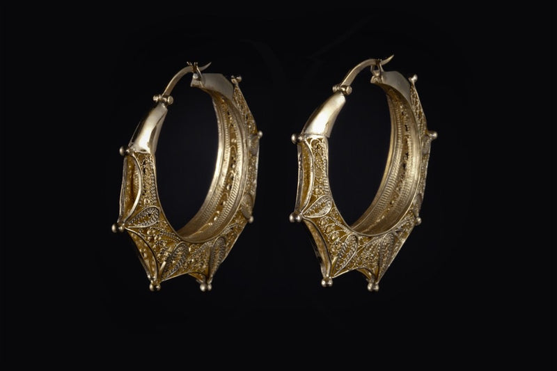 Gold Plated Sterling Silver Handcrafted Filagree Magali Big Hoop Earrings