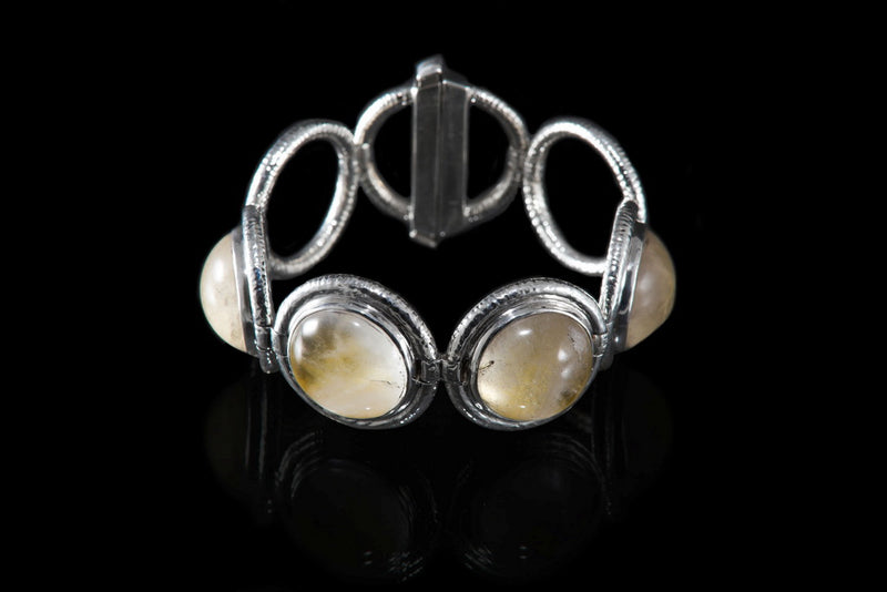 One-of-a-kind Cabochon 4 Rock Crystal Handcrafted Bracelet