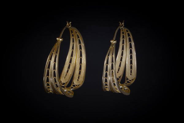 Gold Plated Sterling Silver Handcrafted Filagree Hoop Earrings