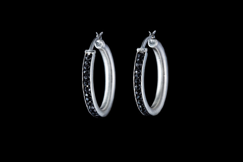 Sterling Silver Handcrafted Black Spinel Seeds Hoop Earrings