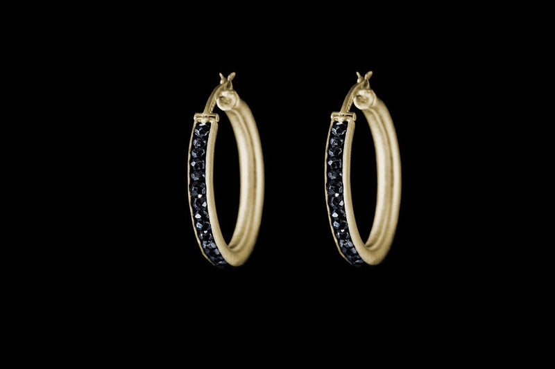 Gold Plated Sterling Silver Handcrafted Hoop Earrings, Black Spinel Seeds